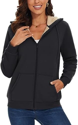 MAGCOMSEN Womens Zip Up Hoodies Sherpa Lined Fleece Thermal ...