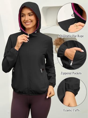 Womens Reversible Rain Jacket Lightweight Waterproof Windbre...