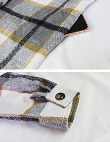 PUWEI Women's Casual Lapel Button Down Long Plaid Shirt Coat...