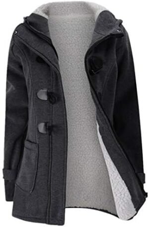 JiangWu Womens Fashion Horn Button Fleece Thicken Coat with ... JiangWu Womens Fashion Horn Button Fleece Thicken Coat with ...