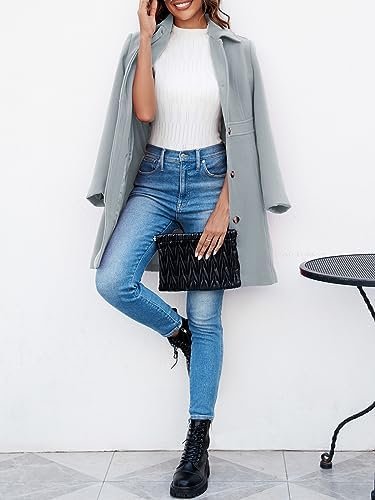 Fisoew Women's Elegant Single Breasted Coat Long Sleeve Mid ...