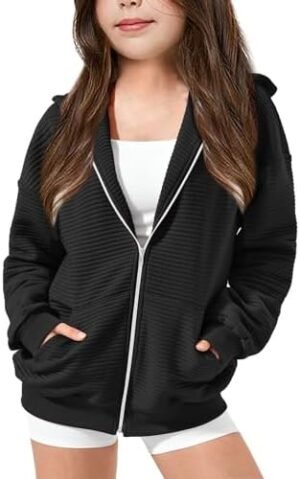 Girls Oversized Full Zip Hoodie Casual Long Sleeve Sweatshir... Girls Oversized Full Zip Hoodie Casual Long Sleeve Sweatshir...