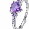 925 sterling silver Purple Zircon heart ring Wedding ring En...