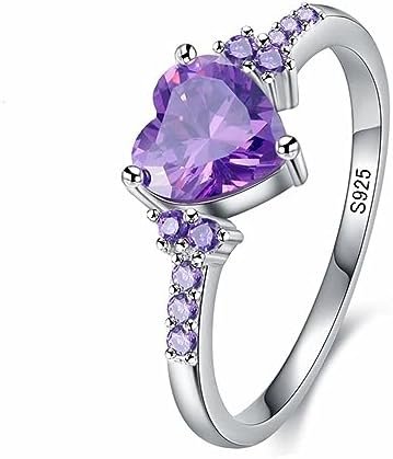 925 sterling silver Purple Zircon heart ring Wedding ring En...