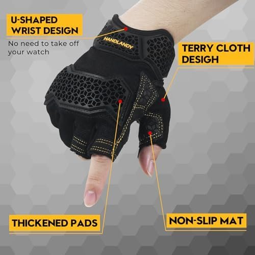HLDD HANDLANDY Fingerless Work Gloves, Utility Working Glove...