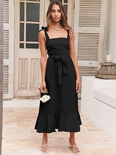 ANRABESS Women's Square Neck Ruffle Split Midi Elegant Forma...