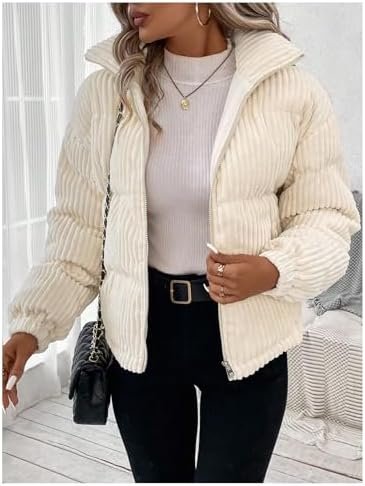 SOLY HUX Women's Zip Up Puffer Jacket Long Sleeve Corduroy P...