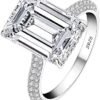 AINUOSHI 6 Carats Emerald Cut Cubic Zirconia CZ Rhodium Plat...