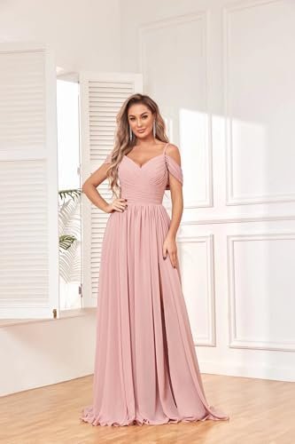 BOLENSYE Off The Shoulder Bridesmaid Dresses with Pockets Ru...