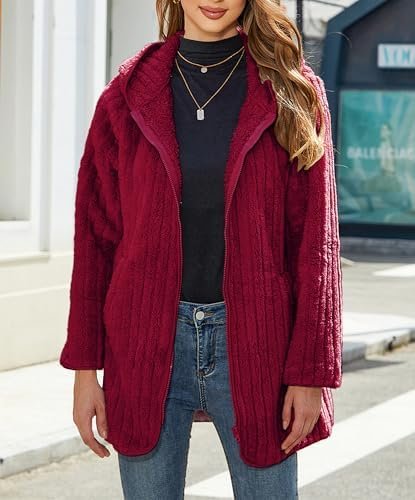 Womens Fleece Jacket Hooded Winter Warm Full Zip Long Sleeve...