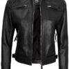 fjackets Real Leather Jacket Women - Cafe Racer Natural Grai...