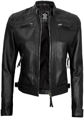 fjackets Real Leather Jacket Women - Cafe Racer Natural Grai...