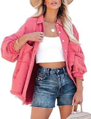 happlan Women's Distressed Loose Lapel Casual Raw Hem Ripped... happlan Women's Distressed Loose Lapel Casual Raw Hem Ripped...