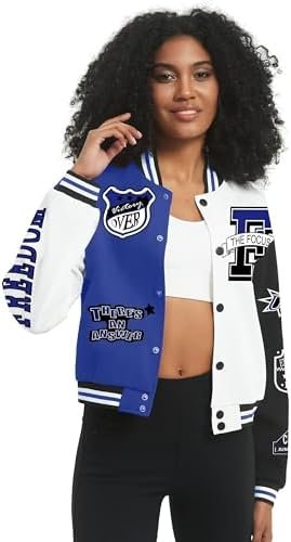 COZYPOIN Women's Varsity Jacket Cropped Letterman Jacket Lig...