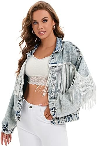 Women's Oversized Vintage Denim Jacket Long Sleeve Boyfriend...