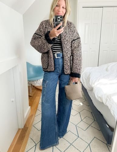 Yimoon Women's Cropped Puffer Quilted Jacket Vintage Floral ...