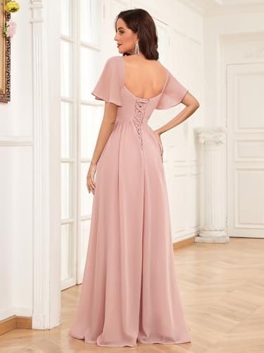Chiffon Bridesmaid Dresses for Wedding with Short Sleeves Sw...