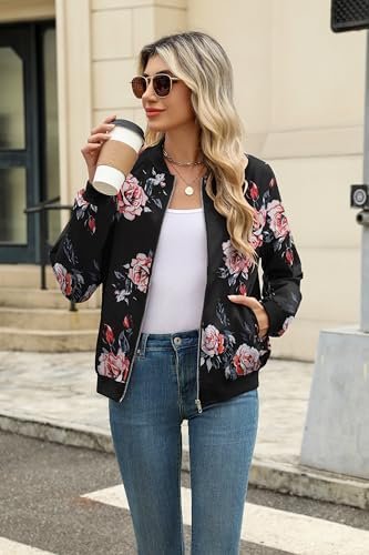 Zeagoo Women's Bomber Jacket Casual Coat Zip Up Outerwear Wi...