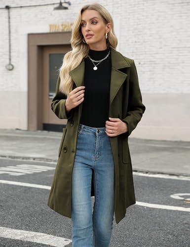 Bankeng Women Winter Wool Blend Camel Mid-Long Coat Notch Do...