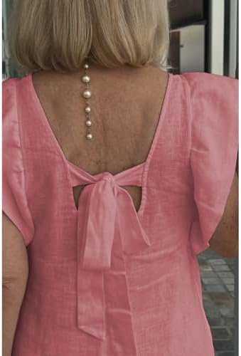 Women Linen Maxi Dress V Neck Ruffle Sleeve Tie Back Cotton ...