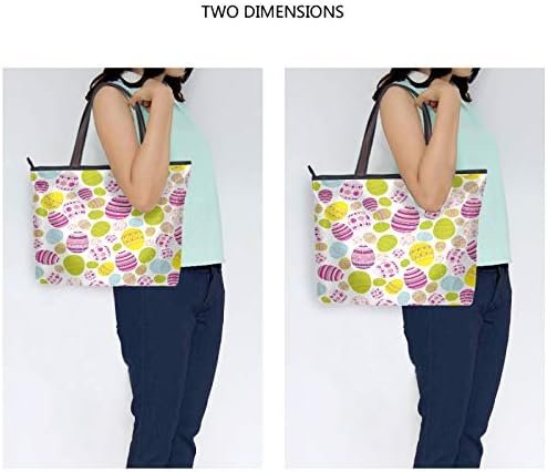 Tote Bag for Women with Zipper and Pockets,Polyester Tote Ba...