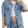 Kedera Jean Jacket Women Trendy 2025 Embellished Button Down...