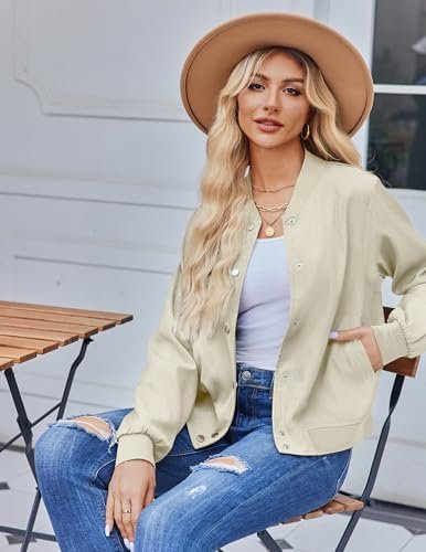 Zeagoo Bomber Jacket Women Varsity Casual Striped Button Dow...