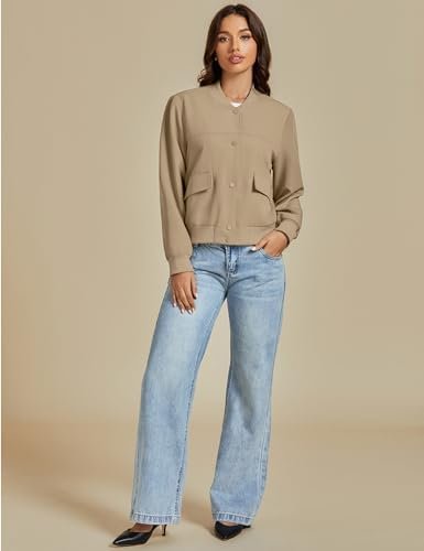 luvamia Bomber Jackets for Women Fall Casual Button Down Lon...