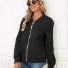 Women's Full Zip Sweatshirt Jacket Stand Collar Hoodless Out...