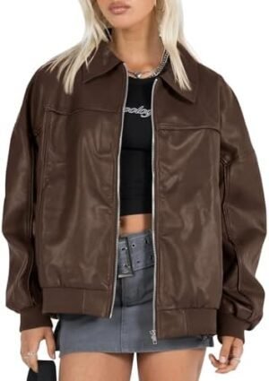 Tankaneo Womens Faux Leather Jackets Oversized Bomber Casual... Tankaneo Womens Faux Leather Jackets Oversized Bomber Casual...