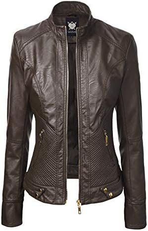 Lock and Love Women's Faux Leather Moto Biker Jacket Coat wi...