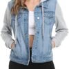 MISS MOLY Women's Layered Drawstring Casual Hoodie Denim Jac...