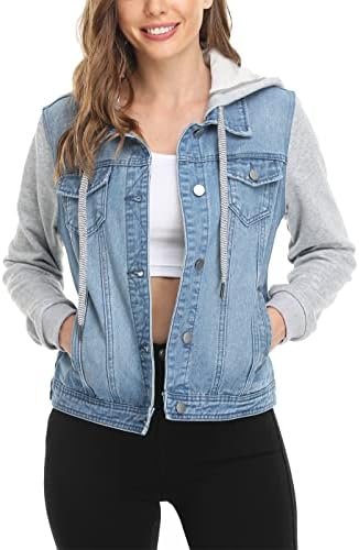 MISS MOLY Women's Layered Drawstring Casual Hoodie Denim Jac...
