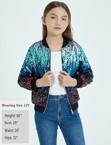 EXARUS Girls Sparkle Sequin Jacket with Pockets Glitter Ligh...
