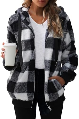 Nirovien Womens Sherpa Jacket Fuzzy Zip Up Hoodie Oversized ...