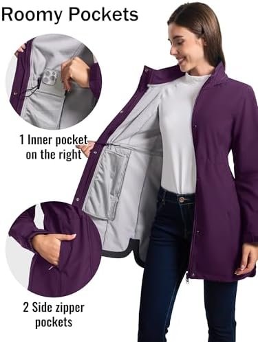 MAGCOMSEN Women's Long Fleece Lined Jackets Warm Winter Wind...