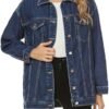 PUWEI Women's Oversized Denim Jacket Distressed Lapel Button...