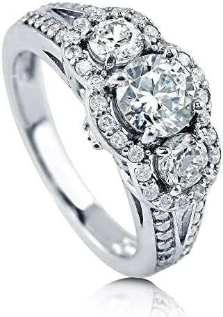 BERRICLE Sterling Silver 3-Stone Wedding Engagement Rings 0....