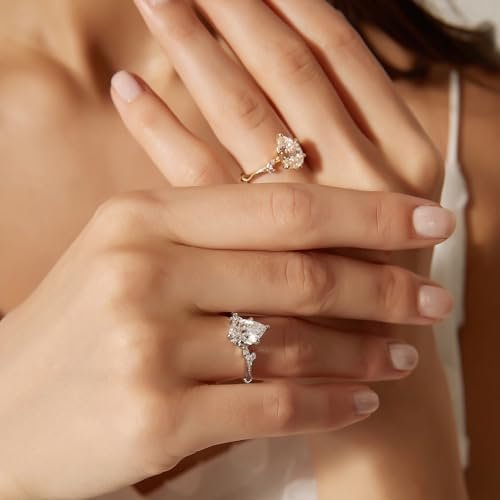 EAMTI 2CT 925 Sterling Silver Engagement Rings Pear Cut Wedd...