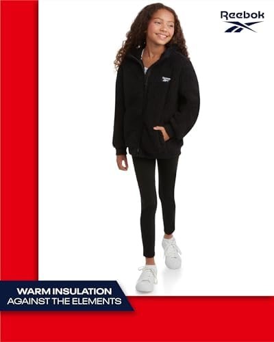 Reebok Girls’ Fleece Jacket – Full Zip Faux Fur Teddy Coat –...