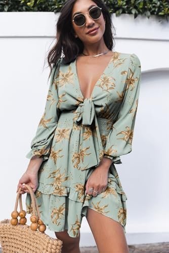 Dokotoo Womens Casual Spring Summer 2025 Deep V Neck Knotted...