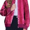 Sequin Bomber Jackets Girls Long Sleeve Zip up Jacket for Ki...