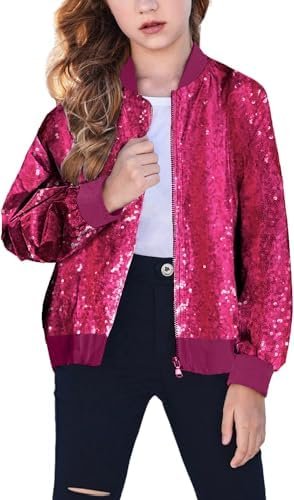 Sequin Bomber Jackets Girls Long Sleeve Zip up Jacket for Sequin Bomber Jackets Girls Long Sleeve Zip up Jacket for Ki...