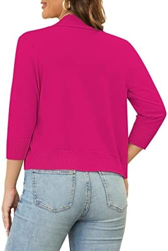 Women's 3/4 Sleeve Cropped Cardigan Sweaters Open Front Bole...