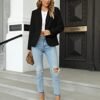 Womens Casual Blazers Long Sleeve Lapel Button Slim Work Off...