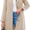 Fisoew Women's Elegant Single Breasted Coat Long Sleeve Mid ...