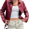 MakeMeChic Women's Crop Faux Leather Jacket Vintage Long Sle...