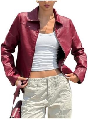 MakeMeChic Women's Crop Faux Leather Jacket Vintage Long Sle... MakeMeChic Women's Crop Faux Leather Jacket Vintage Long Sle...