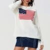 Women's Flag Pattern Long Sleeve Sweater 4th of July Round N...