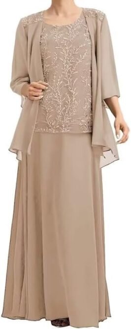 2 Pieces Mother of The Bride Dresses with Jacket Chiffon Lac...